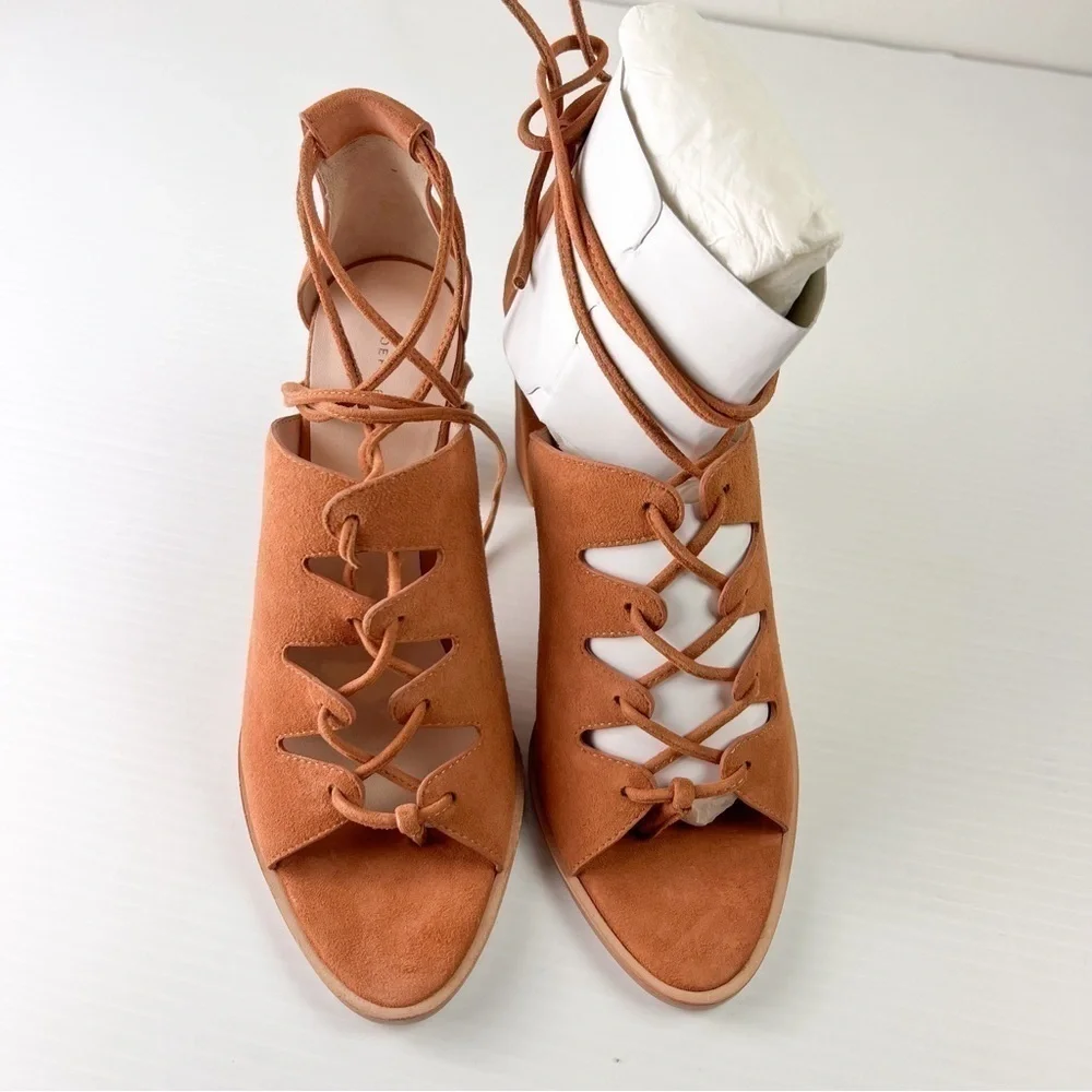 Loeffler Randall sandals womens 8 Helene Brown Lace-Up Split Suede Sandals